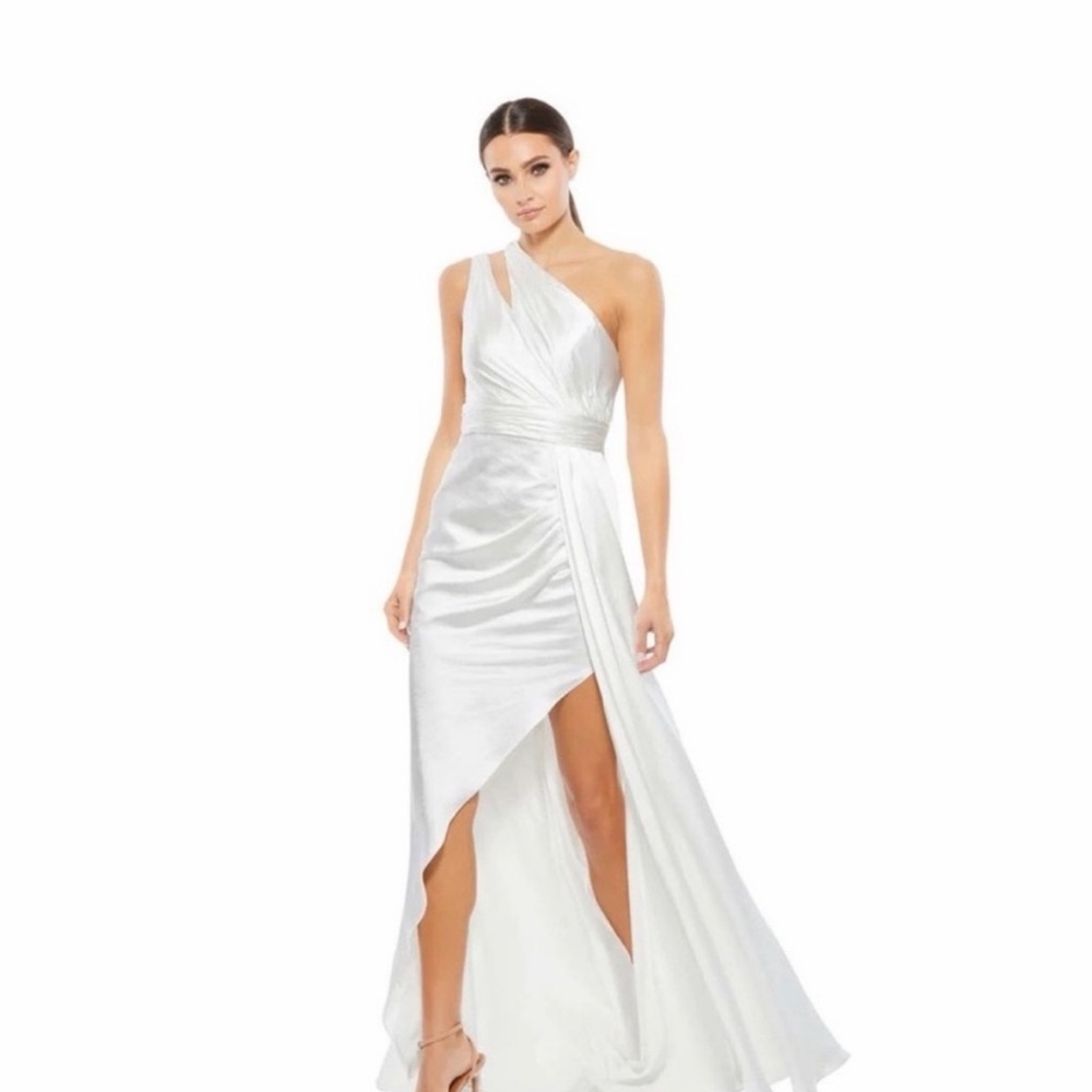 Mac Duggal 49006 White One Shoulder Cutout Charmeuse Gown 10